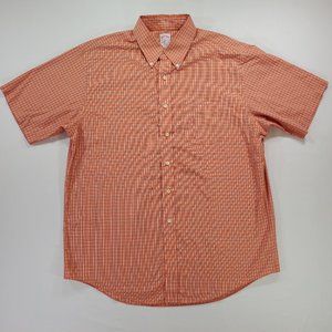 Brooks Brothers 346 Shirt Men Large Orange Windowpane Plaid Non-Iron Button Down